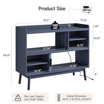ONBRILL 44" Sideboard Buffet Cabinet with Outlet & Sliding Door, Blue - color: Blue, size: 44"