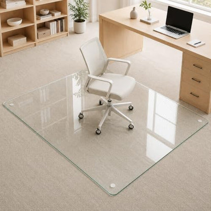 46 x 55 in Ultra-Clear Tempered Glass Chair Mat Floor Protector | 0.2 in Thick Heavy-Duty Scratch-Resistant Surface with Non-Slip Pads and Rounded Polished Edges for Hard Floors and Carpets - size: 46"x55"