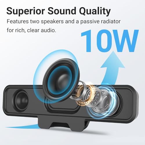 INGA Computer Speakers, USB Plug and Play Desktop Speakers, Wired Computer Soundbar for Gaming/Meetings, Easily Clamps to Monitor, Compatible with PC, MAC, Laptop 10 W - size: Speaker