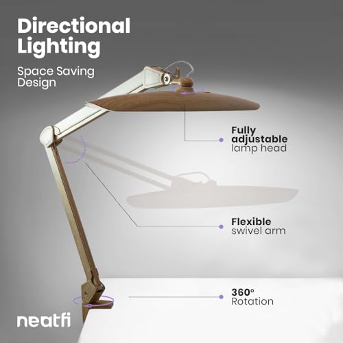 Neatfi LED Desk Lamp, 2200 Lumens, 24W, 20-Inch Head (Brown Wood) - color: Brown Wood, size: Non-CCT with Clamp
