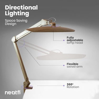 Neatfi LED Desk Lamp, 2200 Lumens, 24W, 20-Inch Head (Brown Wood) - color: Brown Wood, size: Non-CCT with Clamp