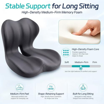 Seat Cushion & Back Support for Tailbone and Lower Back Relief - color: Black