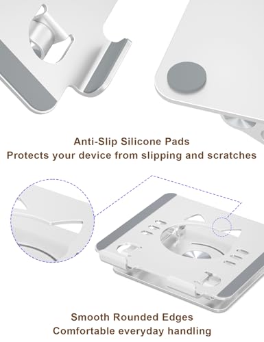 Aoviho Tablet Stand 360° Rotating Aluminum Holder, Adjustable, Portable and Foldable Monitors Stand for iPads, Compatible with 4-12.9" Tablets, Silver - color: Silver