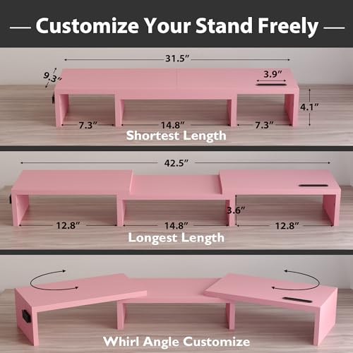 BONTEC Dual Monitor Stand Riser, Adjustable Length & Swivel Angle, Pink - color: Pink, size: 42.5 in
