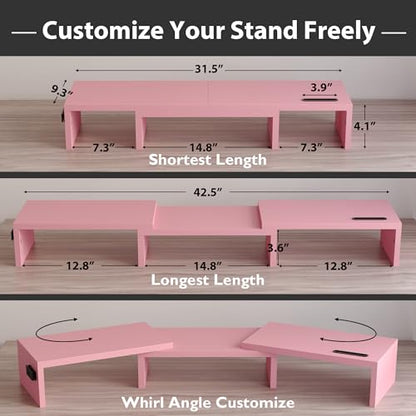 BONTEC Dual Monitor Stand Riser, Adjustable Length & Swivel Angle, Pink - color: Pink, size: 42.5 in