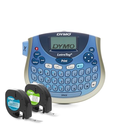 DYMO LetraTag Bundle, Handheld 100T Printer, Portable, QWERTY Keyboard, Includes 13ft Black on White Labels and 13ft Black on Clear Labels - Home Organization, Crafting, Labeling