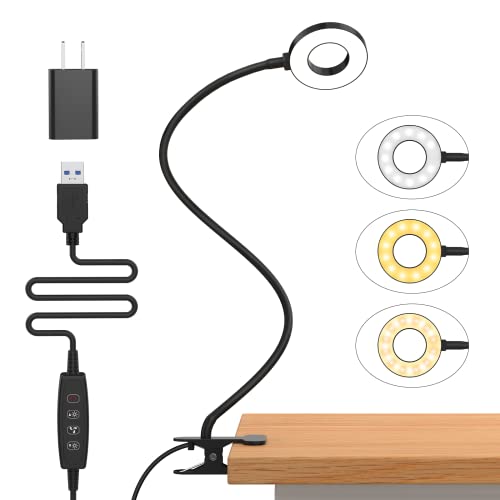 iZELL Desk Lamp, LED Reading Light with Clamp, 3 Color Modes & 10 Brightness Flexible Arm Book Light for Kids Reading Book in Bed at Night Clip on Table, Computer, Zoom Meetings - 27.6‘’ Black - size: 27.6'' Black