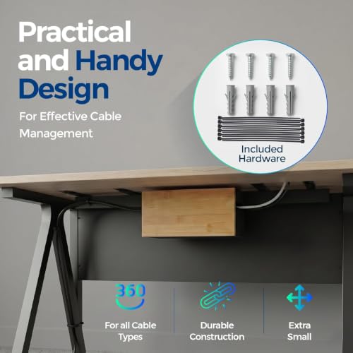 Cable Management Box Bamboo 9.6x5.1x4.3in, Black, Wall Mount Kit Included - color: Black S