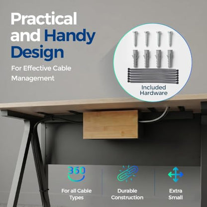 Cable Management Box Bamboo 9.6x5.1x4.3in, Black, Wall Mount Kit Included - color: Black S