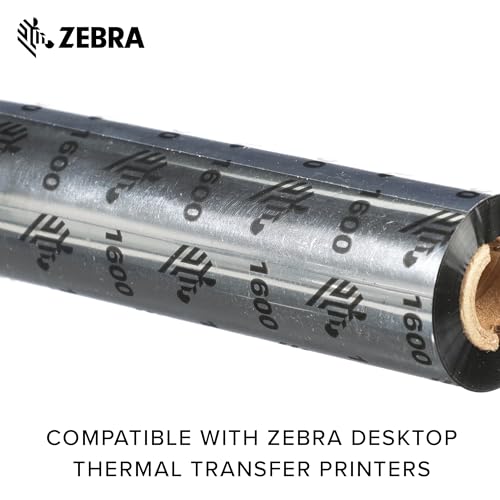 Zebra Standard Black Wax Ribbon for Thermal Transfer Desktop Printers Width 4.33 in Length 242 ft 0.5 in Core Pack of 6 Rolls Compatible with Multiple Models 10031723SP