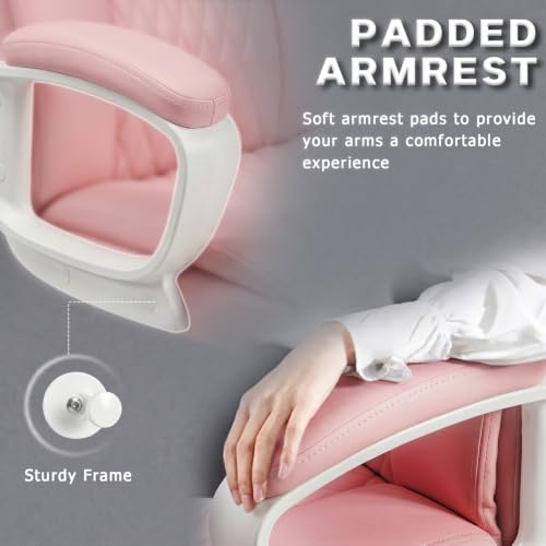 LEMBERI High Back PU Leather Executive Office Chair, Adjustable Swivel Computer Desk Chair with Padded Armrests for Home Office, Pink - color: Pink