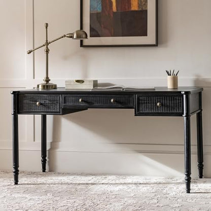 HULALA HOME 60 Inches Fluted Writing Desk with Charging Station, Black - color: Black