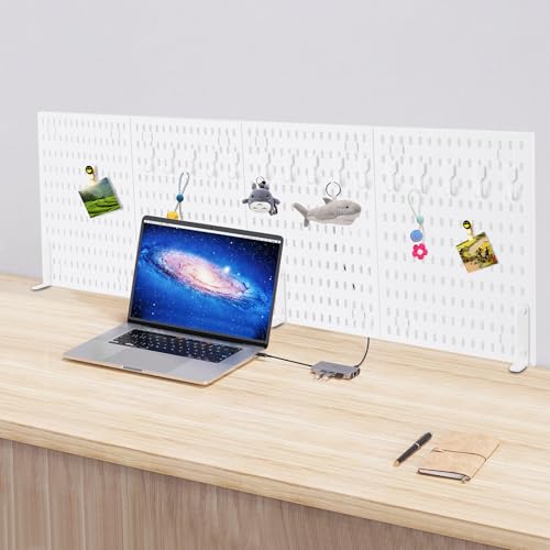 Desk Divider for Office, Desk Privacy Panels Tabletop Partition with 4 Boards & 3 Clamps, Clamp On Privacy Screen Shield for Office Counter, L46.5*H15.7in (White)