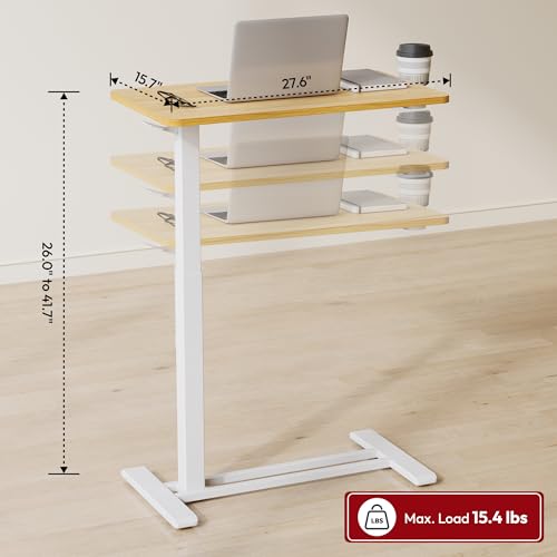 SANODESK 28''Mobile Standing Desk with Hidden Wheels,Pneumatic Laptop Desk | Sofa Computer Cart Movable Height Adjustable Table Small Sit Stand Desk for Home Office Hospital Use,27.6" W x 15.7" D,Maple - color: Maple, size: 28x16