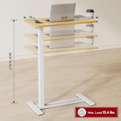 SANODESK 28''Mobile Standing Desk with Hidden Wheels,Pneumatic Laptop Desk | Sofa Computer Cart Movable Height Adjustable Table Small Sit Stand Desk for Home Office Hospital Use,27.6" W x 15.7" D,Maple - color: Maple, size: 28x16