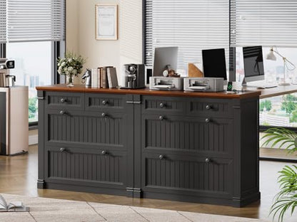 SEDETA 4 Drawers File Cabinet, 33" Farmhouse Filing Cabinets for Home Office fit Legal/Letter/A4 File, Wood Office File Cabinet with Power Outlets, Printer Stand with Storage, Black+Brown - color: Black+brown