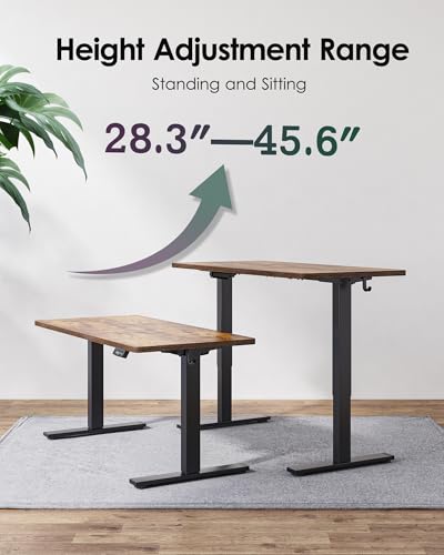 TIQLAB Standing Desk 55 x 24 inch, Electric Height Adjustable with Splice Board, Stand Up Desk, Sit Stand Desk Computer Desk for Home Office, Black Frame/Rustic Brown Top - color: Rustic Brown, size: 55*24 inch