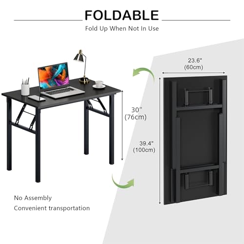 Need Office Computer Desk 39.3 Inch Sturdy Folding Laptop Table Black | Black Frame Writing Gaming Work Table/Foldable Home Office Desk/Sewing Table, No Assembly Required - color: Black & Black Frame, size: 39inch