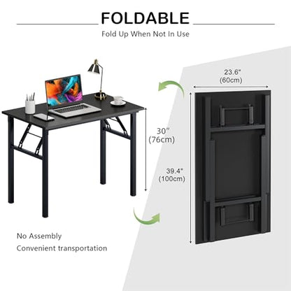 Need Office Computer Desk 39.3 Inch Sturdy Folding Laptop Table Black | Black Frame Writing Gaming Work Table/Foldable Home Office Desk/Sewing Table, No Assembly Required - color: Black & Black Frame, size: 39inch