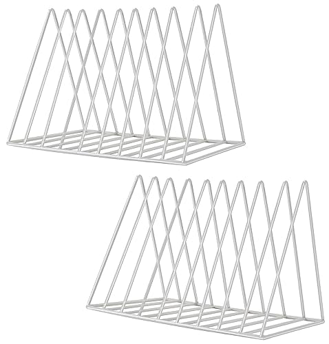 Sooyee 2 Pack 9 Slot White Magazine Holder, Desktop File Sorter Organizer Triangle Bookshelf Decor for Home Office, Iron Wire - color: 2 Pcs White