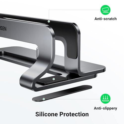 UGREEN Vertical Laptop Stand Holder for Desk Compatible with MacBook Pro, MacBook Air Stand Vertical Aluminum Adjustable for Up to 17.3 Inch Gaming Laptop, Gray - color: Silver Gray