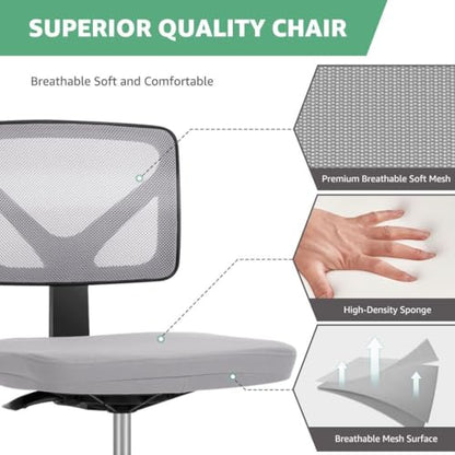 Armless Mesh Office Chair, Ergonomic Low Back Deskchair, Adjustable Rolling Task Computer Swivelchairs for Small Spaces Home Bedroom Study, Gray - color: Grey