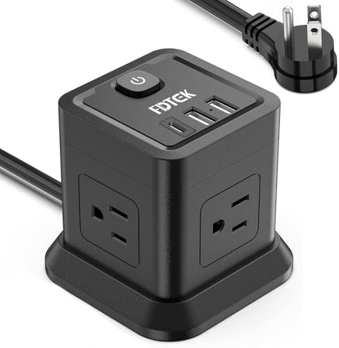 FDTEK Power Strip with USB C, 4 Outlets 3 USB 10 FT Extension Cord Black | 10ft Long Cord Flat Plug Overload Protection Compact Power Cube for Desktop Home Office Travel & Bedroom ETL Listed - color: Black, size: 10FT
