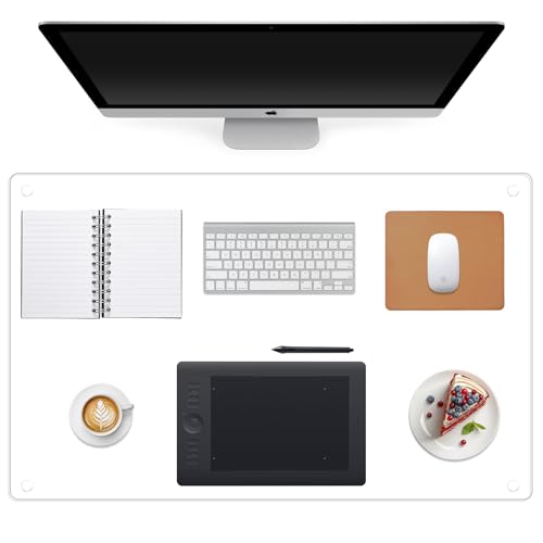 Tempered Glass Desk Pad to Protect Desk,Clear Office Desk Pad for Keyboard and Computer Monitor,Glass Desk Mat for Desktop Dry Erase,20 x 32 inch - size: 20" x 32"