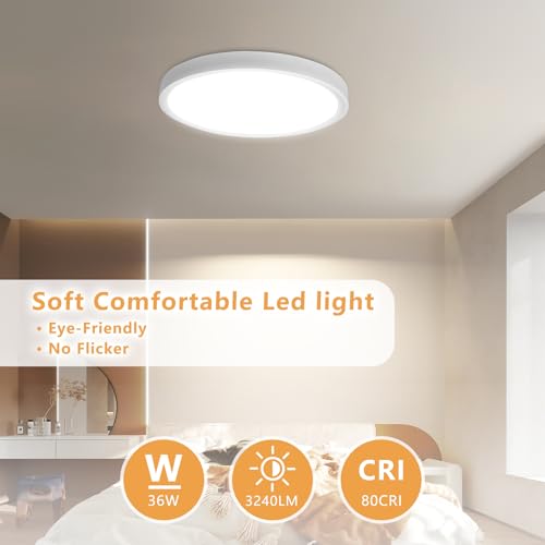 6PK 15.8 Inch Led Ceiling Light Flush Mount, 34W, 3060LM, 3000K/4000K/6000K CCT Selectable Super Slim LED Ceiling Light, Close to Ceiling Round Flat Panel Light for Hallway, Bedroom,Kitchen ect - color: White