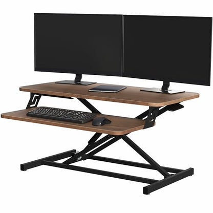 VIVO 32 in Standing Desk Riser, Height Adjustable Workstation - color: Dark Walnut, size: 32"