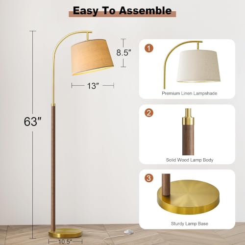 62.5" Wood Floor Lamps for Living Room with Foot Switch Tall Standing Lamp - color: Chestnut