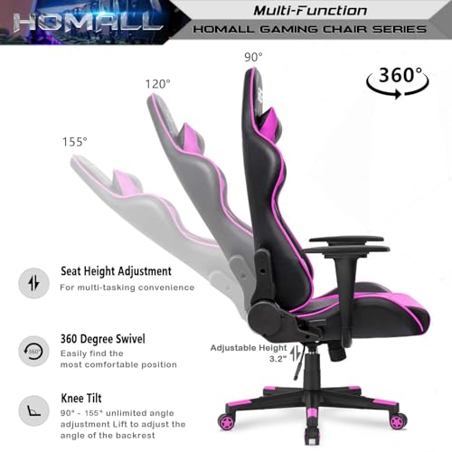 Homall Gaming Chair, Office Chair High Back Computer Chair Leather Desk Chair Racing Executive Ergonomic Adjustable Swivel Task Chair with Headrest and Lumbar Support (Violet) - color: Violet
