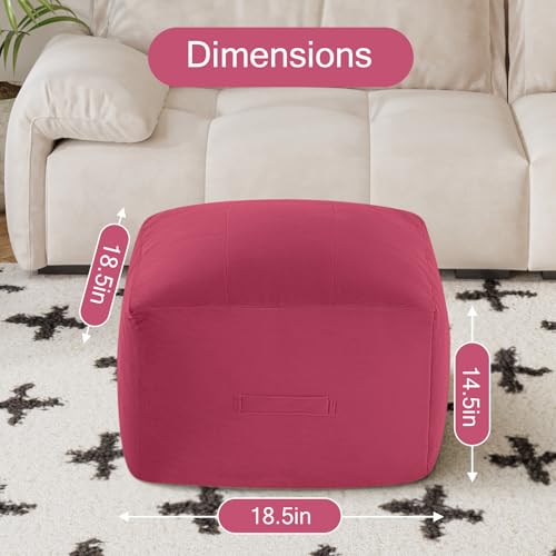 MeMoreCool Square Stuffed Pouf Ottoman Foot Rest, Floor Pouf Foot Stool with Foam Chunk Filling, Soft Stuffed Ottoman Footrest for Living Room - color: Grid Magenta