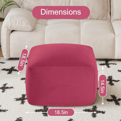MeMoreCool Square Stuffed Pouf Ottoman Foot Rest, Floor Pouf Foot Stool with Foam Chunk Filling, Soft Stuffed Ottoman Footrest for Living Room - color: Grid Magenta