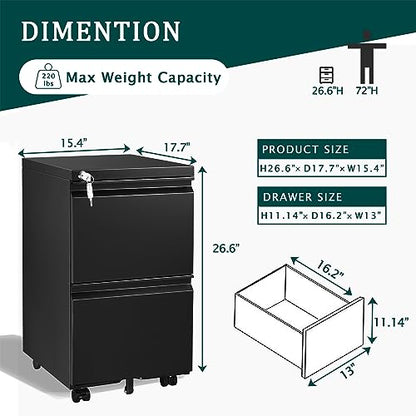 2 Drawer Mobile File Cabinet with Lock,Rolling File Cabinet, Under Desk Mobile Filing Cabinet,File Cabinets for Home Office,Storage 2 Drawer Mobil Filing Cabinet for A4/Legal/Letter,Balck - color: Black, style: 2A