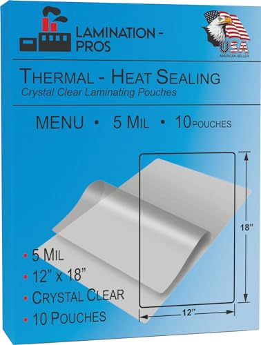 5 Mil Menu Laminating Pouches, 11.5" x 17.5" Menu Size, Thermal/Heat Seraling, Crystal Clear, Rounded Corners, Menu Protectors, Large Pouches - Thickness: 5 Mil - 11.5" x 17.5" - 10 Pouches - size: 5 Mil - 10 Pouches