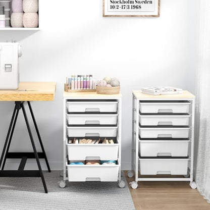 SYKIARIOL Rolling Cart with Drawers, 5 Drawers Utility Cart, Bright White - color: Bright White