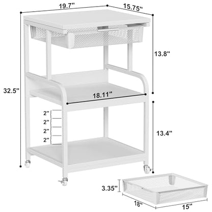 Large Printer Stand with Drawer, 3-Tier Industrial Rolling Cart | 5 Adjustable Shelves, Mobile Printer Table for Desk & Home Office, Fits 3D Printer, Scanner and Fax Machine White - color: White, size: Large(19.7"L X 15.7"W X 32.2"H)
