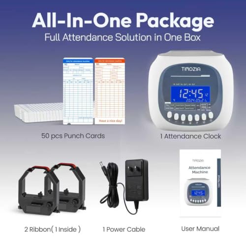Time Clocks for Employees Small Business, Auto-Align Time Clock | 6 Punches per Day Time Machine, Clock in Machine for Employees with Time Cards, 2 Ink Ribbons