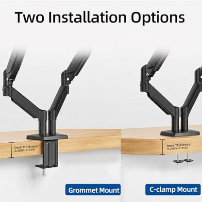 Heavy Duty Dual Monitor Arm Desk Mount Gas Spring for 13-32 Inch Screens | Full Motion Dual Monitor Stand, VESA 75x75/100x100, 4.4-19.8 lbs Capacity Per Arm, C-Clamp and Grommet Mount - size: Dual Arm