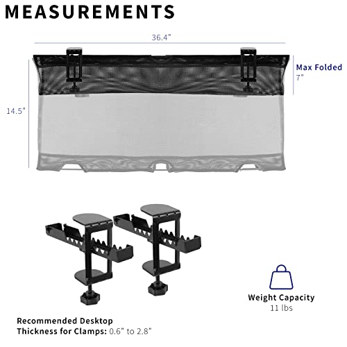 VIVO No Drill Clamp-on 36 inch Mesh Net Under Desk Cable Management Wire Organizer, Adjustable Home Office Standing Desk Cord Storage Sleeve, Black, DESK-AC36MH (Pack of 2) - size: 36" (Pack of 2)