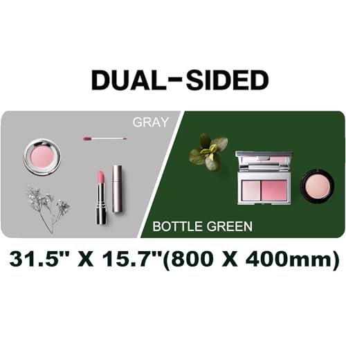 Makeup Mat for Protector,Craft Mats to Protect Table,Nail Art Table Mat,Dresser Protector Top Vanity Essentials,Vanity Desk Cover Pads,Dresser Cover Top Mats(Green+Gray,31.5" x 15.7")