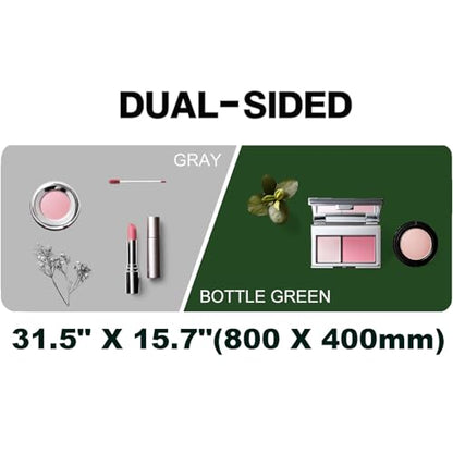 Makeup Mat for Protector,Craft Mats to Protect Table,Nail Art Table Mat,Dresser Protector Top Vanity Essentials,Vanity Desk Cover Pads,Dresser Cover Top Mats(Green+Gray,31.5" x 15.7")