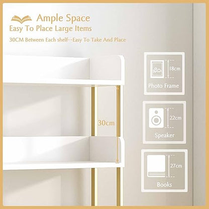 OSCHF Wide Open Shelf Bookcase, 5-Tier, White with Gold Frame - size: 5-Tier