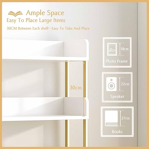 OSCHF Wide Open Shelf Bookcase, 4-Tier, White with Gold Frame - size: 4-Tier