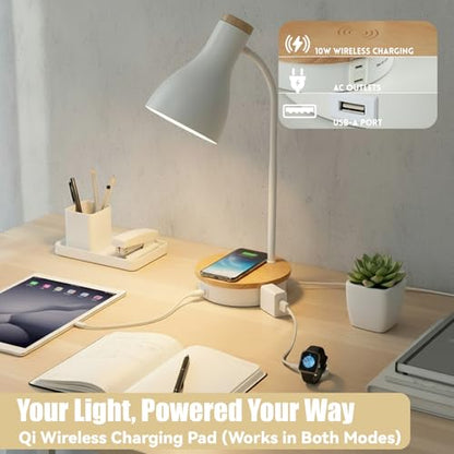 LALISU Desk Lamp for Home Office, 10W Fast Wireless Charger Desk Light - color: White-Fast Charging (10W)