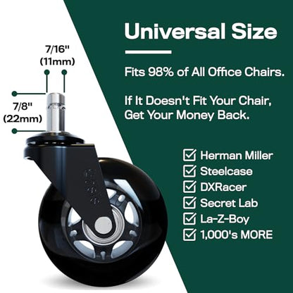 The Office Oasis Original Office Chair Wheels (As Seen On PBS), Black - color: All Black