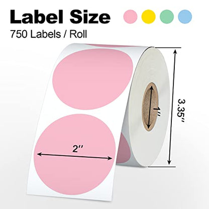 Misofuki 2" 750 Labels Green Circle Direct Thermal Stickers Labels Roll Compatible with Zebra, Rollo, MUNBYN, Self-Adhesive Round Direct Thermal Labels - color: C-1-gr