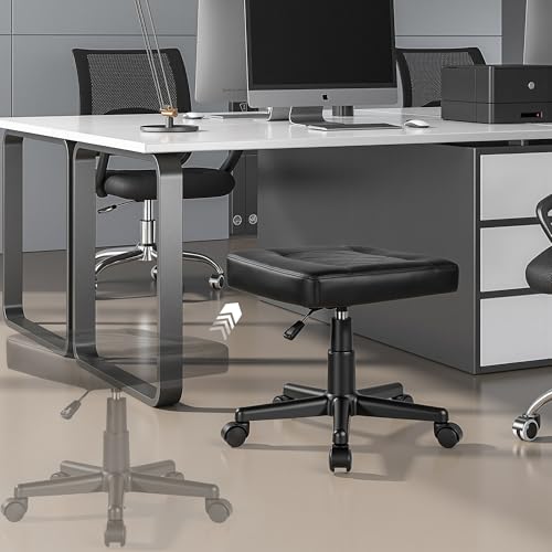 VECELO Under Desk Footrest, PU Ergonomic Foot Rest with Wheels, Comfort Padding, Height Adjustable for Relieving Leg Pain, Stiffness, Black - color: Black