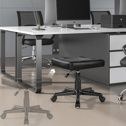 VECELO Under Desk Footrest, PU Ergonomic Foot Rest with Wheels, Comfort Padding, Height Adjustable for Relieving Leg Pain, Stiffness, Black - color: Black